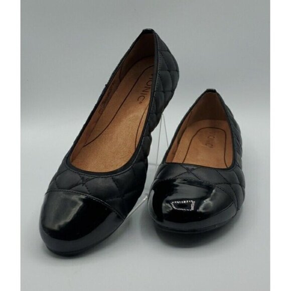 Vionic Shoes Womens Black Leather Quilted Desiree Cap Toe Ballet Flats Casual 7 - Picture 1 of 13